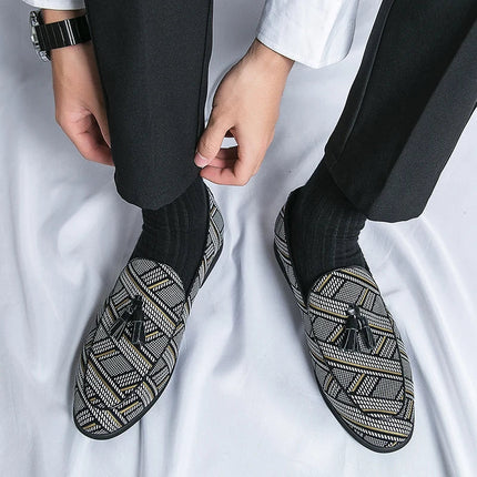 Men’s Geometric Pattern Tassel Loafers