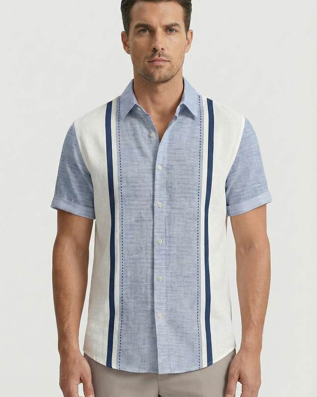 Men’s Panel Stripe Short Sleeve Shirt