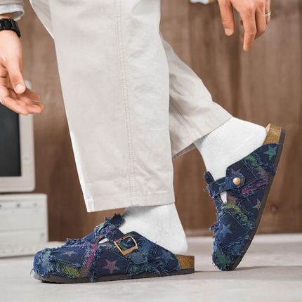 Men’s Patchwork Buckle Strap Slide Sandals