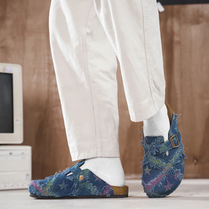 Men’s Patchwork Buckle Strap Slide Sandals