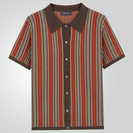 Men’s Pattern Knit Shirt – Short Sleeve Button-Up