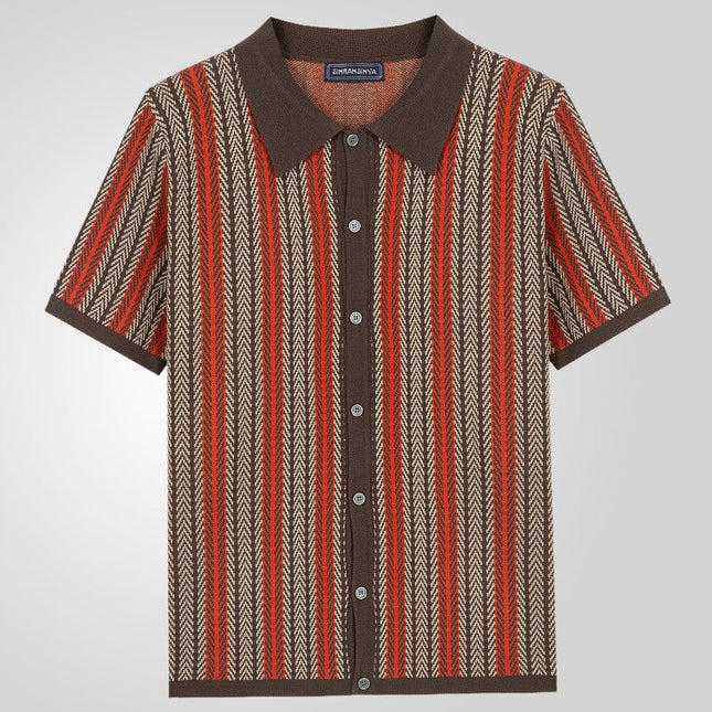Men’s Pattern Knit Shirt – Short Sleeve Button-Up