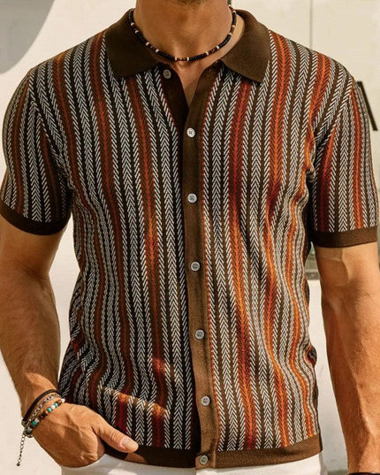 Men’s Pattern Knit Shirt – Short Sleeve Button-Up