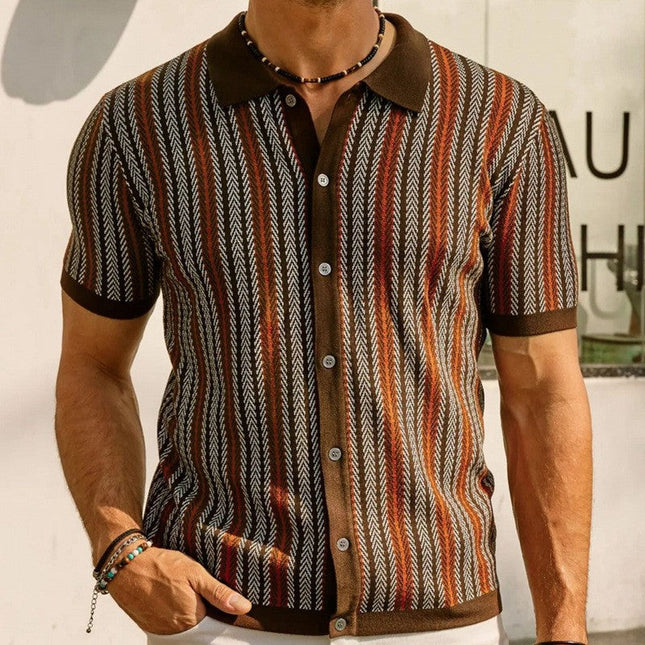 Men’s Pattern Knit Shirt – Short Sleeve Button-Up