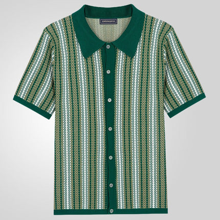 Men’s Pattern Knit Shirt – Short Sleeve Button-Up