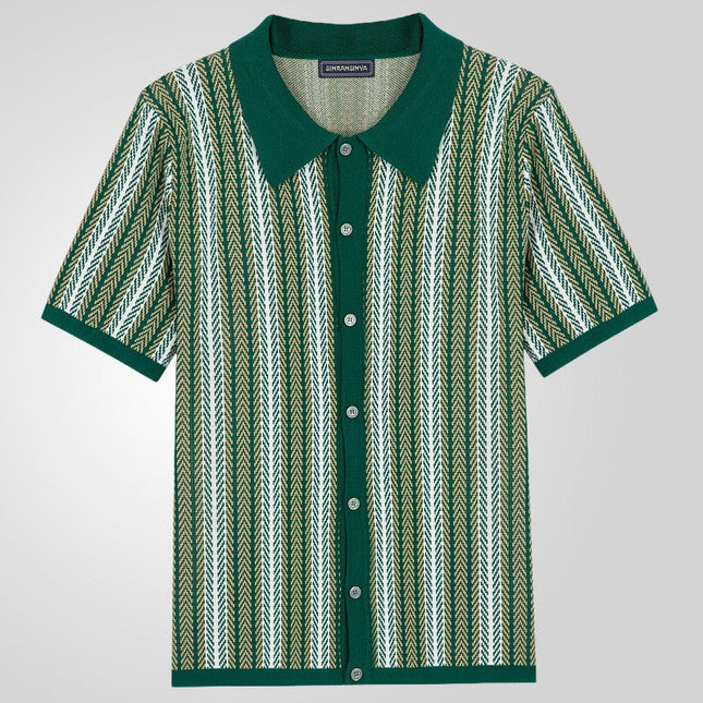 Men’s Pattern Knit Shirt – Short Sleeve Button-Up