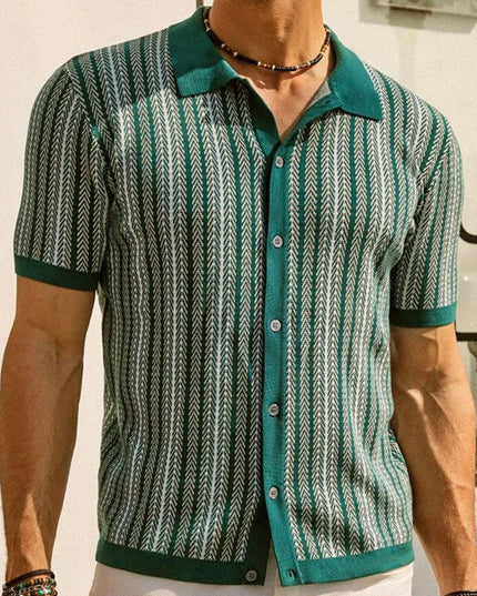 Men’s Pattern Knit Shirt – Short Sleeve Button-Up