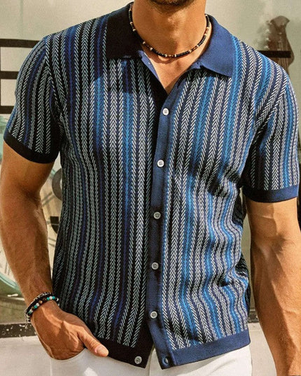 Men’s Pattern Knit Shirt – Short Sleeve Button-Up