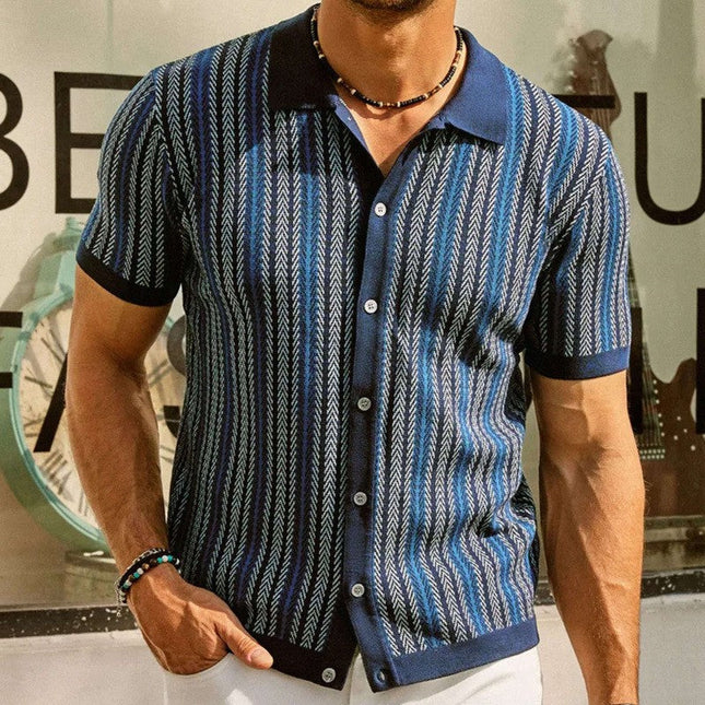 Men’s Pattern Knit Shirt – Short Sleeve Button-Up