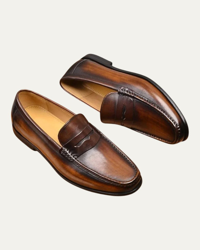 Men’s Penny Loafers with Apron Toe and Slip-On Design