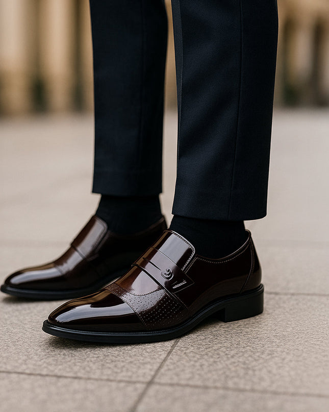 Men’s Penny Loafers with Panel Detail and Low Block Heel