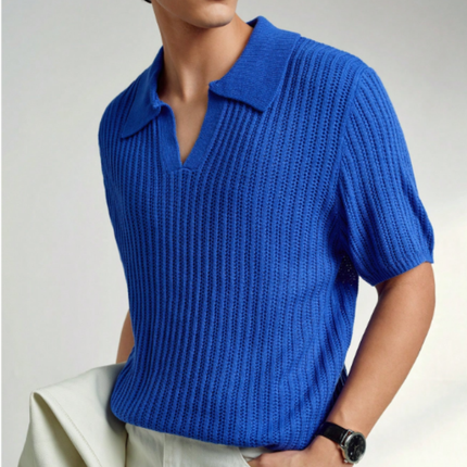 Men’s Short Sleeve Knitted Polo Shirt Solid Color Casual Top