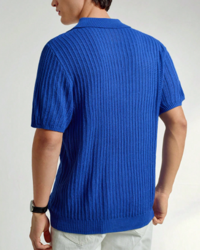 Men’s Short Sleeve Knitted Polo Shirt Solid Color Casual Top
