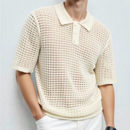 Men’s Short Sleeve Knitted Polo Shirt Solid Color Casual Top