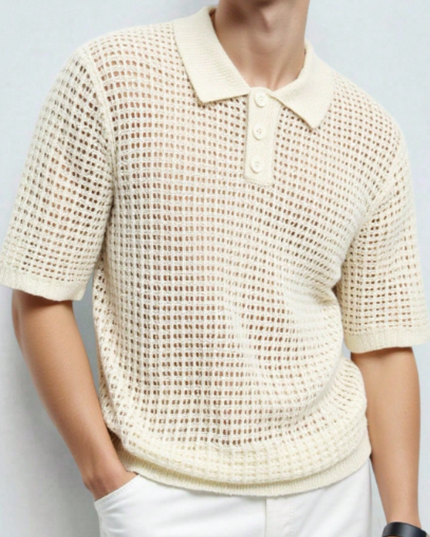 Men’s Short Sleeve Knitted Polo Shirt Solid Color Casual Top