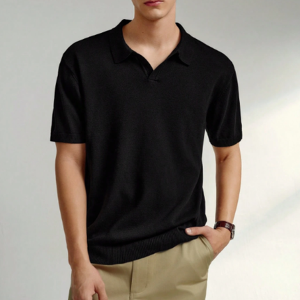 Men’s Short Sleeve Knitted Polo Shirt Solid Color Casual Top