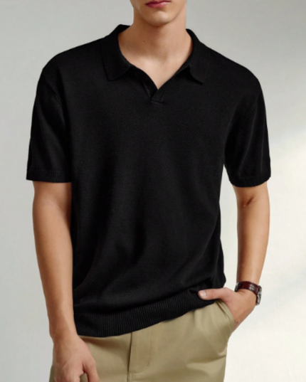 Men’s Short Sleeve Knitted Polo Shirt Solid Color Casual Top