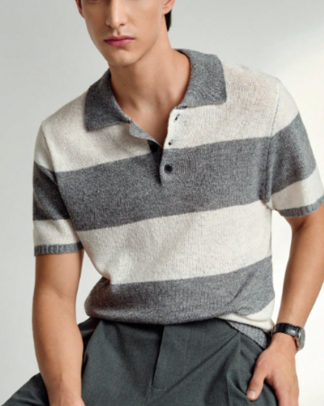 Men’s Short Sleeve Knitted Polo Shirt Solid Color