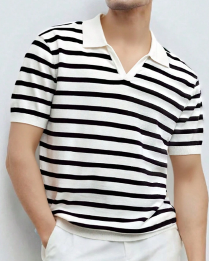 Men’s Short Sleeve Knitted Polo Shirt Solid Color