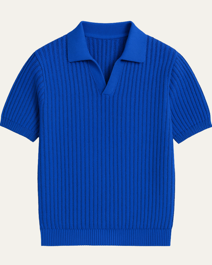 Men’s Short Sleeve Knitted Polo Shirt Solid Color Casual Top