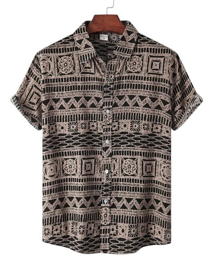 Men’s Short Sleeve Pattern Shirt – Button-Up Collared Top
