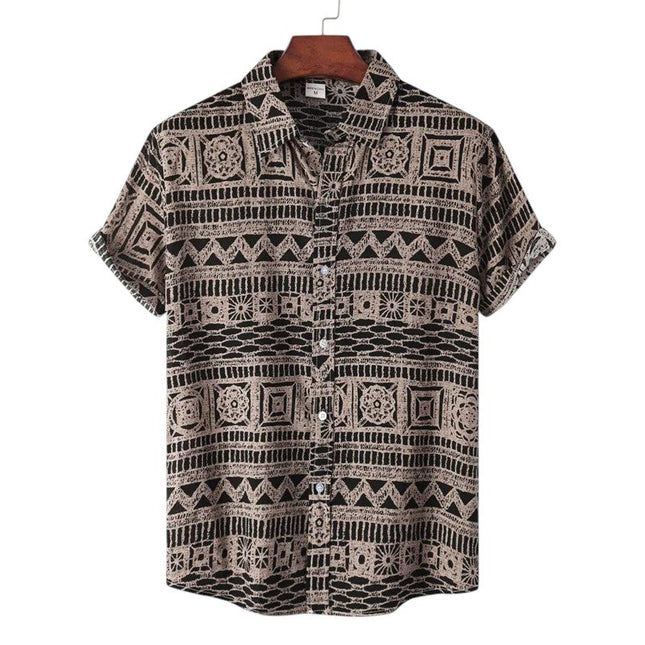 Men’s Short Sleeve Pattern Shirt – Button-Up Collared Top