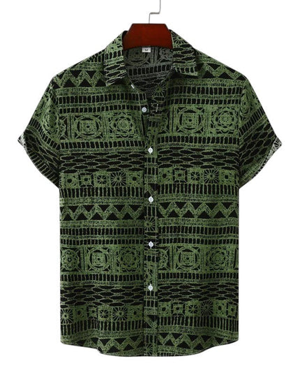 Men’s Short Sleeve Pattern Shirt – Button-Up Collared Top