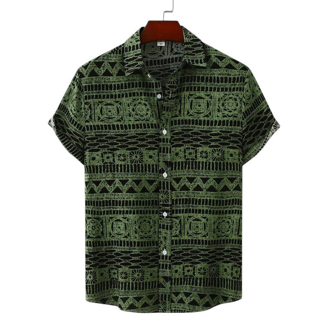Men’s Short Sleeve Pattern Shirt – Button-Up Collared Top