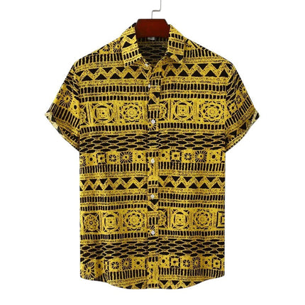 Men’s Short Sleeve Pattern Shirt – Button-Up Collared Top