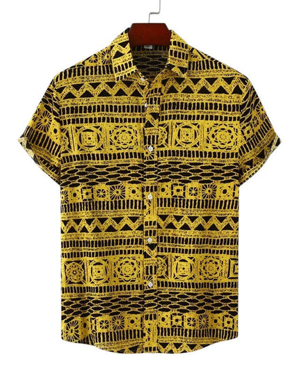 Men’s Short Sleeve Pattern Shirt – Button-Up Collared Top
