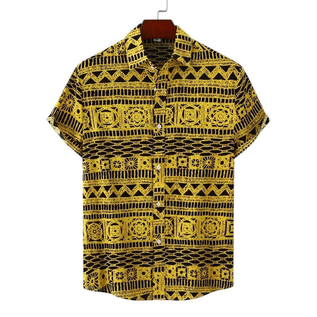 Men’s Short Sleeve Pattern Shirt – Button-Up Collared Top