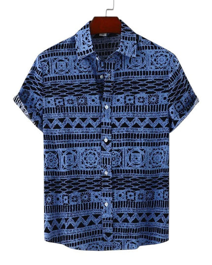Men’s Short Sleeve Pattern Shirt – Button-Up Collared Top
