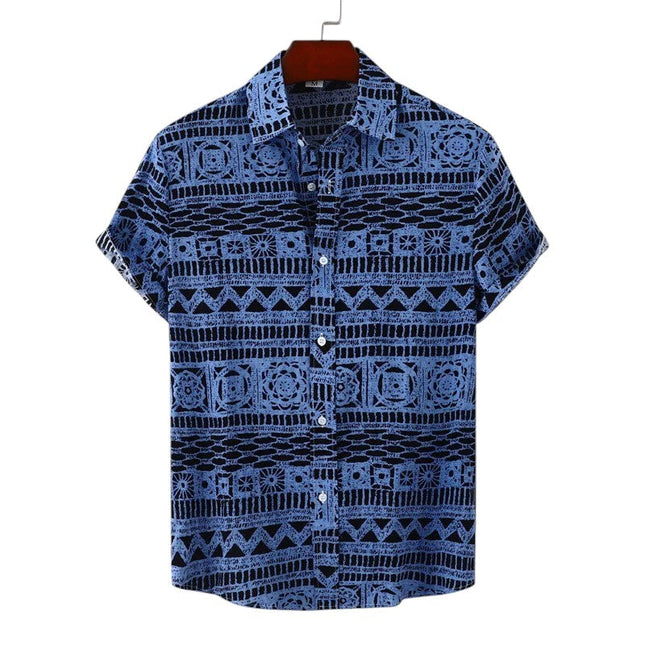 Men’s Short Sleeve Pattern Shirt – Button-Up Collared Top