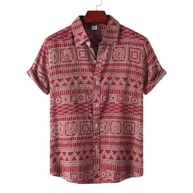 Men’s Short Sleeve Pattern Shirt – Button-Up Collared Top