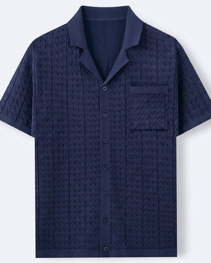 Men’s Short Sleeve Shirt – Button-Up with Pattern & Chest Pocket