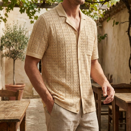 Men’s Short Sleeve Shirt – Button-Up with Pattern & Chest Pocket