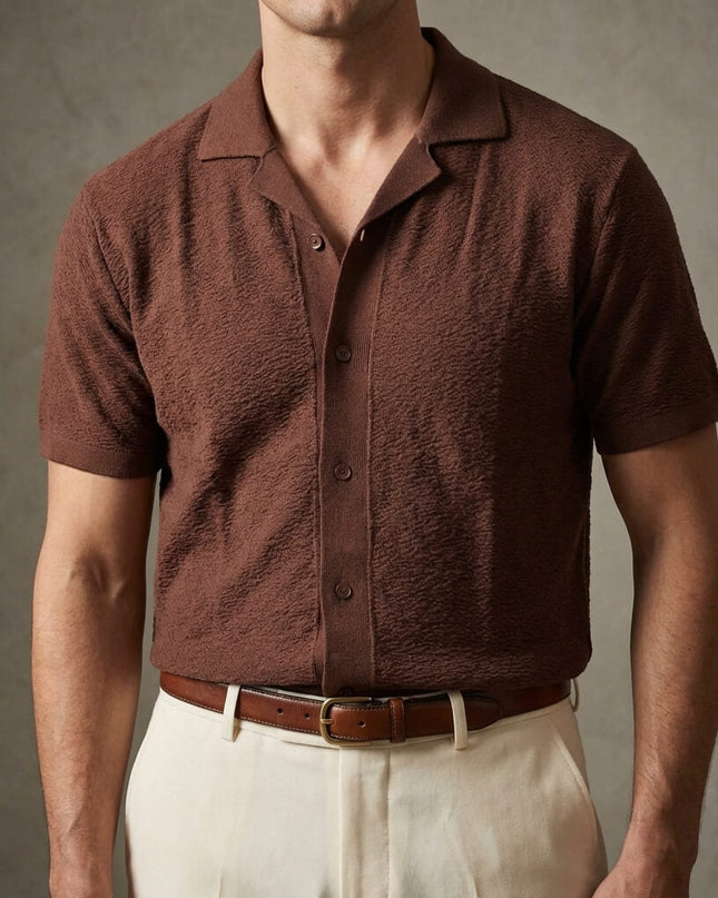 Men’s Short Sleeve Shirt – Open Collar Button-Up