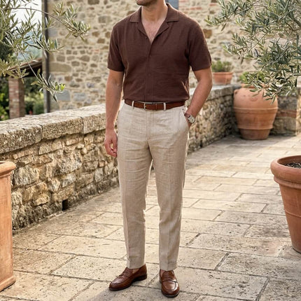 Men’s Short Sleeve Shirt – Open Collar Button-Up