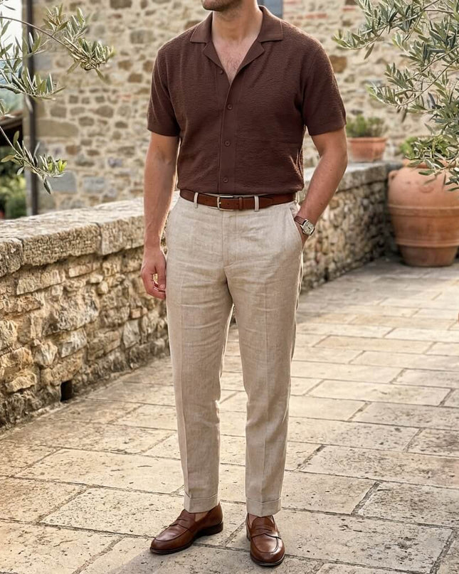 Men’s Short Sleeve Shirt – Open Collar Button-Up