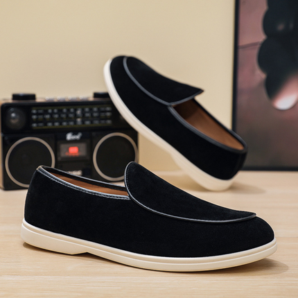Men’s Slip-On Loafers with Rounded Toe and Flat Sole