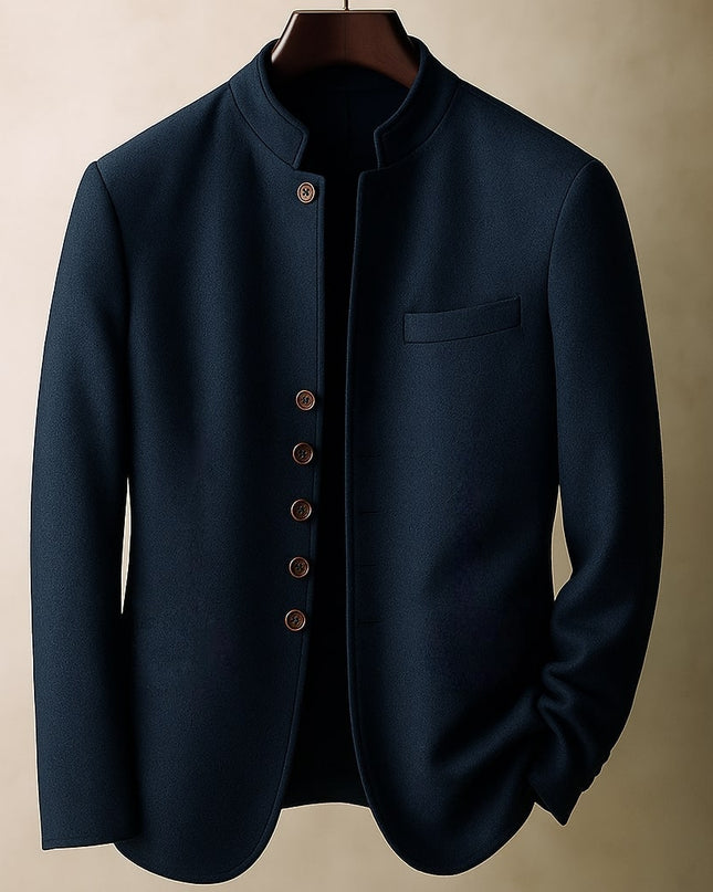 Men’s Stand Collar Button-Front Blazer