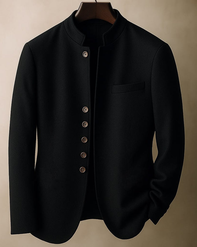 Men’s Stand Collar Button-Front Blazer