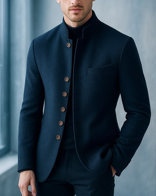 Men’s Stand Collar Button-Front Blazer
