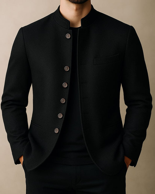 Men’s Stand Collar Button-Front Blazer