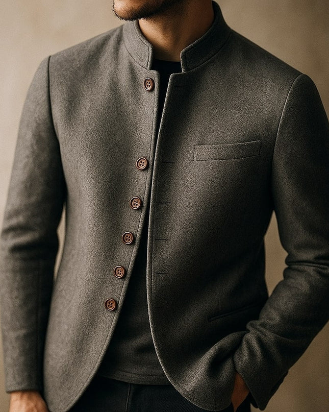 Men’s Stand Collar Button-Front Blazer