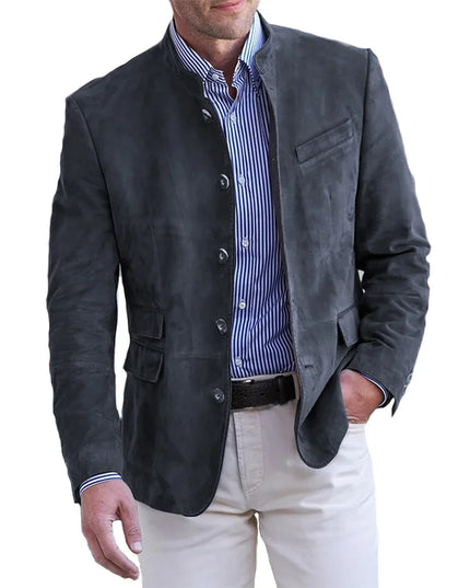 Men’s Stand Collar Suede Button Blazer
