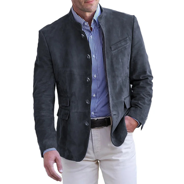 Men’s Stand Collar Suede Button Blazer
