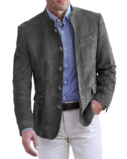 Men’s Stand Collar Suede Button Blazer