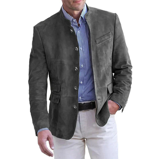 Men’s Stand Collar Suede Button Blazer