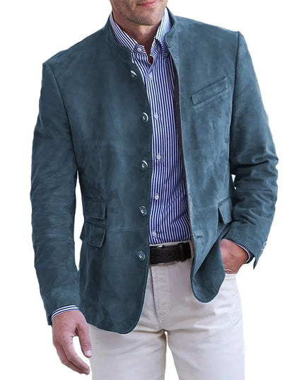 Men’s Stand Collar Suede Button Blazer